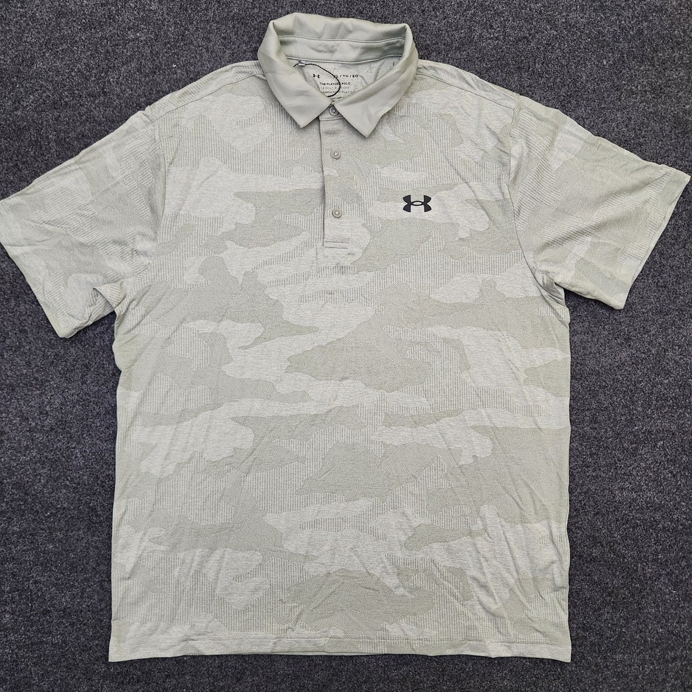 Under Armour Mens XL Pale Green Playoff Polo Shirt Camoflauge Camo Golf EUC